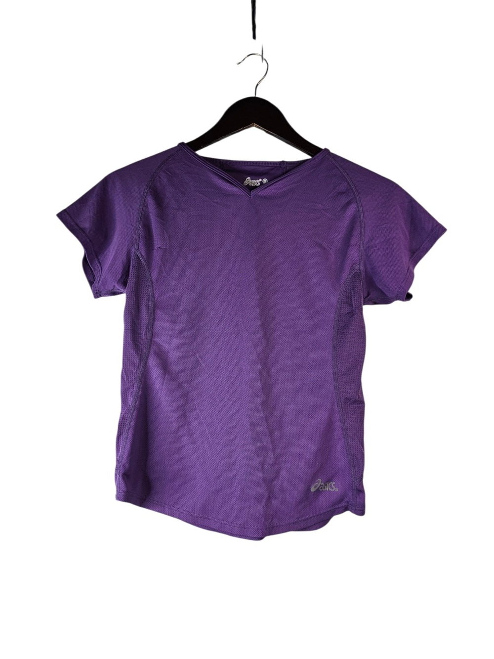 ASICS Womens Small Purple Mesh Performance Running V-Neck Athletic T-Shirt